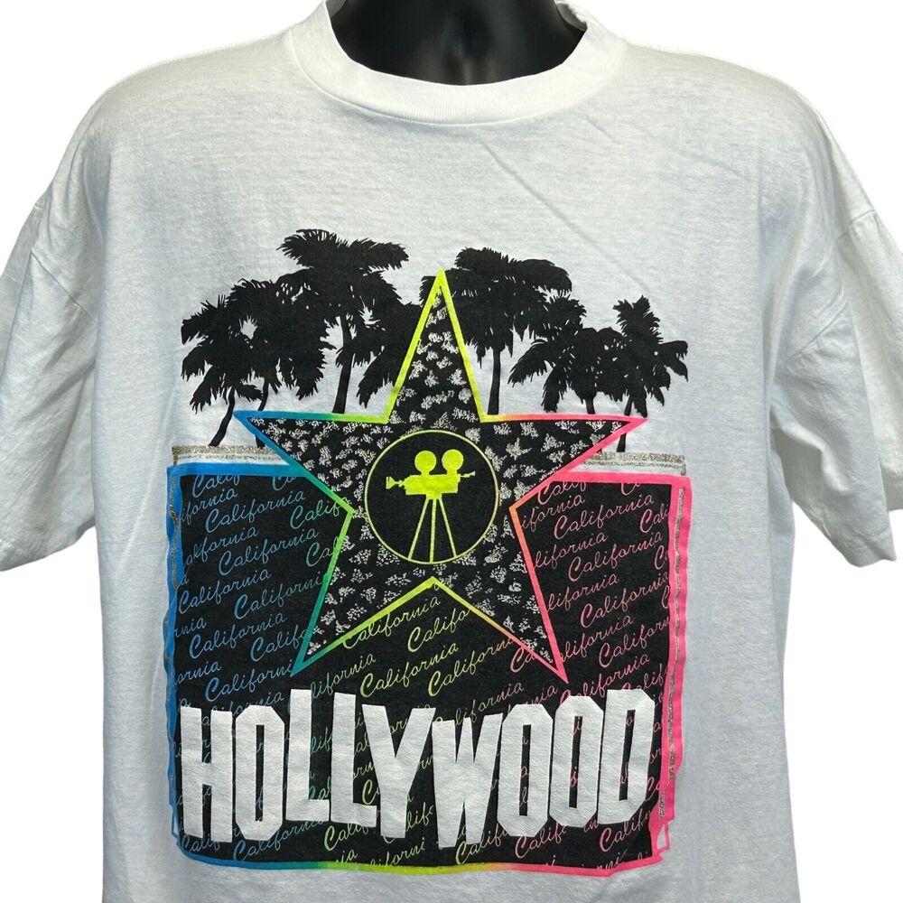 Vintage 90s Hollywood California T Shirt Tourist Films Movies White XL X-Large